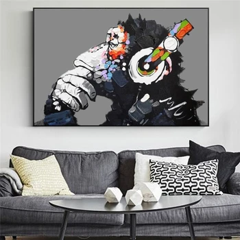 Abstraktne DJ Ahv Graffiti Art Plakatid ja Pildid Orangutang Lõuend Maalid Seina Art Pilte Kids Room Decor