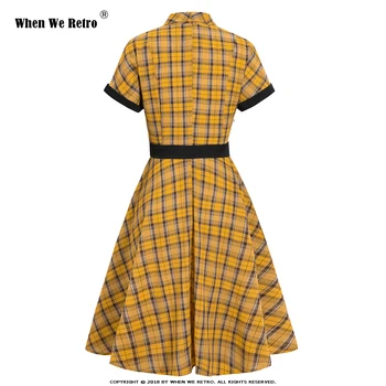 Kui Me Retro New Vintage Ruuduline Kleit Naiste Suvel Kleidid Tiivad Naine-Line Pluss Suurus Elegantne Office Daamid Kleit QY0815