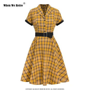 Kui Me Retro New Vintage Ruuduline Kleit Naiste Suvel Kleidid Tiivad Naine-Line Pluss Suurus Elegantne Office Daamid Kleit QY0815