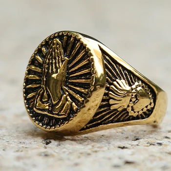 Vintage Kuld, Hõbe Värv Kristuse Palve Signet Ring Meeste ja Naiste Crown Südame 316L Roostevabast Terasest Biker Ringi Mood Õnnelik Ringi