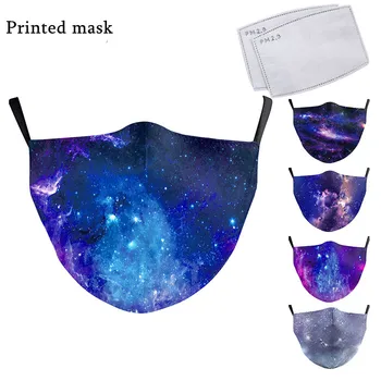 Galaxy Huuled Trükitud Värv Naljakas Suu Mask Riie Face Mask koos 5 Kihti PM2.5 Filter Anti-tolmu Hingav Korduvkasutatavad Mask