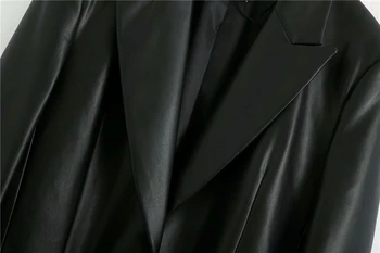 Mood naised PU nahk-kaetud 2020 elegantsed daamid tasku jope streetwear naine põhjuslik lahtine pintsak must tüdrukud stiilne komplekti