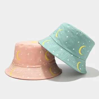 LVYI 049 Naiste Lilleline taevas kuu trükitud puuvillane kopp müts Summer Täiskasvanute vabaaja puuvillane kalamees ühise põllumajanduspoliitika panama gorros puhkus