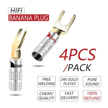 4tk Nakamichi kullatud Y/U - tüüpi Banaan Pistikud Set Kaabel Juhe Pistiku Kahvel Labidas Speaker Plug Adapter Audio-Terminalid