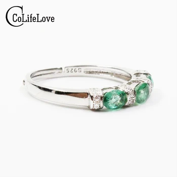 Klassikaline hõbedane smaragd ring 3 tk 3 mm * 4 mm loomulik smaragd ring 925 sterling hõbe emerald ehted romantiline kingitus tüdruk