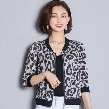 Leopard Printida Pluss Suurus Pesapalli Basic Krae ümber Tõmblukk Sügisel Pommitaja Jakid Pikkade Varrukatega tüdruk Mantel Naiste Jope Outwear