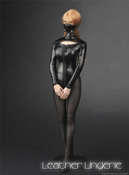 1:6 skaala seksikas naine tüdruk joonis mustast nahast riided lingerie&kõrge kontsaga kingad&sukad&mask komplekt 12