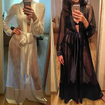 Seksikas Õhuke Pits Naistepesu Sleepwear Silmadega Näha Läbi Naiste Daamid Rüü Nightwear Kleit Must Valge