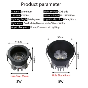 Juhitava 3W 5W LED Kohtvalgustid LED Valgustid Mini led Ülemmäära Downlights Valgustus Pirn Kapp Counter Presentatsioon AC110V 220V