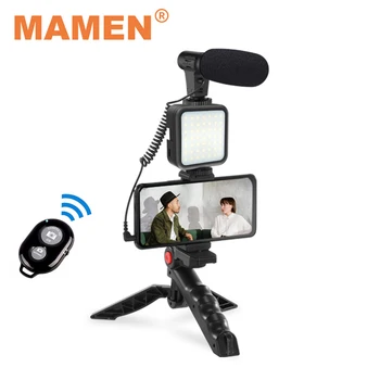 MAMEN Smartphone & Kaamera Vlogging Studio Komplektid Video Pildistamise Alused Sobiks Mikrofoniga LED taustavalgust Mini Statiiv