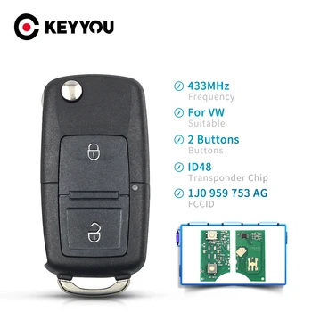 KEYYOU 2 Nuppu, Auto Remote Key 434MHz 433MHz ID48 Kiip VW Beetle Bora Golf Passat Polo Transporter T5 1J0959753AG