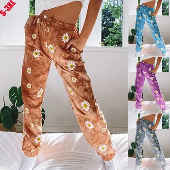 Mood Väike Chrysanthemum Tie-Dye Printimiseks Naiste Vabaaja Püksid Street Hipster Boho Keskel Talje Naiste Vabaaja Püksid Beach Püksid