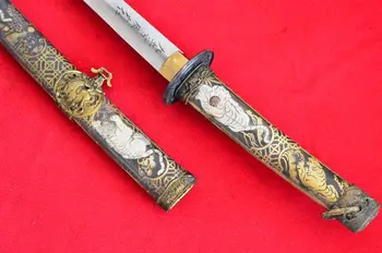 Vintage Käsitsi Valmistatud Jaapani Samurai Mõõk Katana Allkirjastatud Damaskuse Tera Vask Tiiger Mantel
