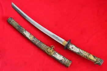 Vintage Käsitsi Valmistatud Jaapani Samurai Mõõk Katana Allkirjastatud Damaskuse Tera Vask Tiiger Mantel