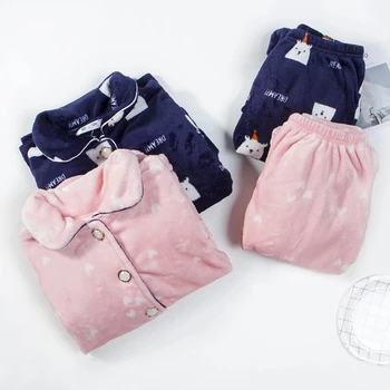 Talvine naiste Paksud Flanell Pidžaama Komplekti Coral fliis Soe sleepwear aluspesu pluss suurus 8XL kodu Pijamas mõõdus Sobiks Homewear