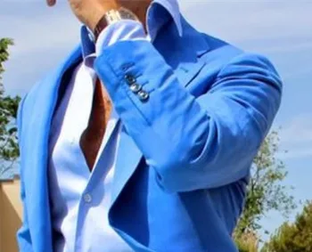 Suvel Stiilis Custom Made Royal Blue Coat Valge Pant Ülikonna Pintsak Meestele Eritellimusel Smoking Mens Pulm Kostüümid 2Pieces(Jope+Pant)