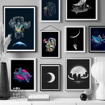 Abstraktne Astronaut Kuu Laev, Vaal Seina Art Lõuend Maali Nordic Plakatid Ja Pildid Seina Pildid Elutuba Home Decor