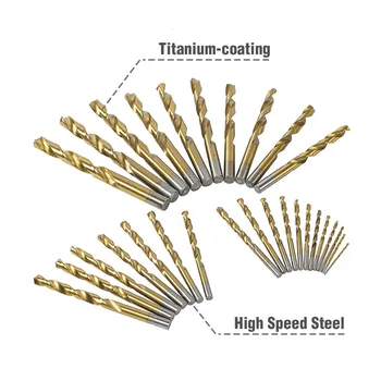 29Pcs 1/16 1/2 Tolline Titanium Kattega HSS Twist Drill Bit Komplekt koos Plastikust Kast, Puit-Plastik-Alumiinium Vask puurimine