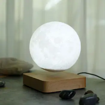 Magnetic Peatamise Moon Night Light Creative 3D Ujuvad ja Keerlevad Õhus Vabalt Luksus Puidust Base 3D-Printimine Kerge