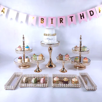 Kook Seista Komplekti kuld, Kristall, Metall Cupcake kaunistused Magustoit Pjedestaal Pool Ekraani kook sahtel