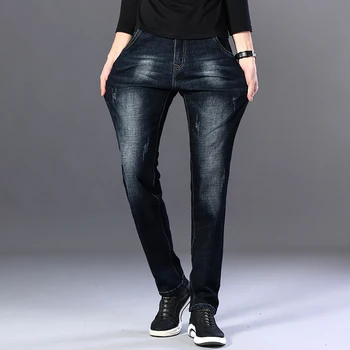 2020. aasta Sügisel Uus Meeste Klassikaline Sinine Must Slim-fit Teksad Äri Puuvillane Elastne Regular Fit Denim Püksid Mees Brändi Püksid