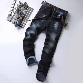 2020. aasta Sügisel Uus Meeste Klassikaline Sinine Must Slim-fit Teksad Äri Puuvillane Elastne Regular Fit Denim Püksid Mees Brändi Püksid