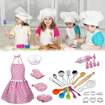 Lapsed Keetmine ja Küpsetamine Komplekt, Köök Role Play Komplekt Sisaldab Põll Väikesed Tüdrukud Koka Müts Mitt & Anum
