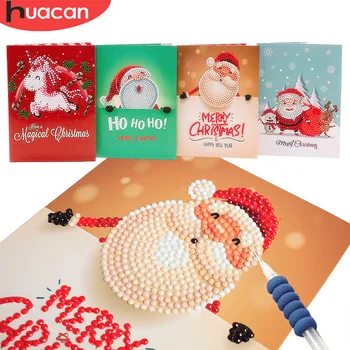 HUACAN 5d Diamond Maali jõulukaardid Tikandid Sünnipäeva Paber DIY Tervitus Postkaardid Cartoon Kids Kingitus