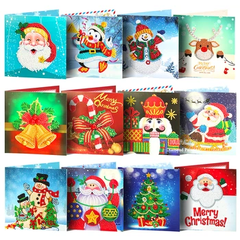 HUACAN 5d Diamond Maali jõulukaardid Tikandid Sünnipäeva Paber DIY Tervitus Postkaardid Cartoon Kids Kingitus