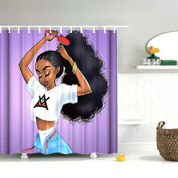 Dafield Kunsti Aafrika Ameerika Naised Tüdruk Must Afro Polüester Kangast Lilla Dušš Kardin