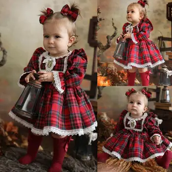 2020. aasta Jõulud Väikelapse Lapsed, Beebi Tüdruk Printsess Kleit Punane Ruuduline Ruffles Pits Tutu Laste Kleit Tüdruk, Puhvis Varrukad Xmas Kleit 1-6Y