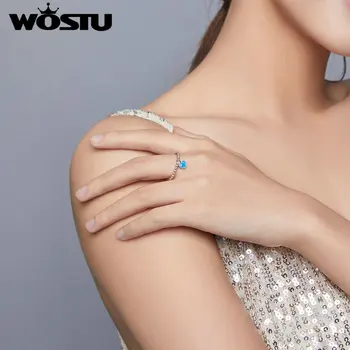WOSTU Sinine Süda Sõrmus 925 Sterling Hõbe Virnastatavates Poolläbipaistev Opaal Sõrme Sõrmus Naistele Pulmad Engagement Ehted CQR672