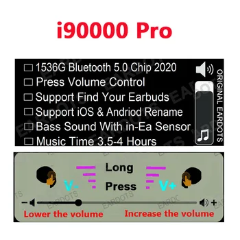 I90000 Pro TWS Arie 2 Juhtmeta Kõrvaklapid 8D Super Bass 5.0 Bluetooth Kõrvaklapid Libistades Helitugevuse Reguleerimine Earbuds PK i5000 i9000tws