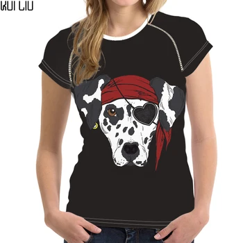 Kohandatud Must 3d-Loomade Dalmaatsia Piraat Koer T-särk, Lühikesed Varrukad Naiste Lahe 3d Naised, Daamid Tops Tee Uudsus Tshirt