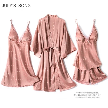 JUULI LAULU Pidžaama Komplekt 4 Töö Valged Täpid Naiste Faux Siidist Lihtne Roosa Must Nightgowns Rinna Padjad Suvi Sügis Sleepwear