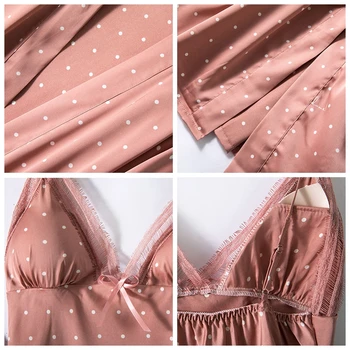 JUULI LAULU Pidžaama Komplekt 4 Töö Valged Täpid Naiste Faux Siidist Lihtne Roosa Must Nightgowns Rinna Padjad Suvi Sügis Sleepwear