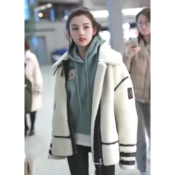 Naiste talve faux fur coat Naine overcoat Rinnamikrofon segast taskud soe lukuga mantlid Daamid lühike valge jope, mantel 2020