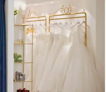 Pulm kleit rõivapood pulm kleit hammas põrand ekraan rauast riidepuud kuld rippuvad pulm display rack rack.