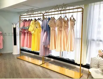 Pulm kleit rõivapood pulm kleit hammas põrand ekraan rauast riidepuud kuld rippuvad pulm display rack rack.