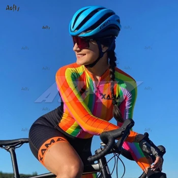 Jalgrattasõit Naine XAMA Pro Kombekas Pikad Varrukad Bike Skinsuit Bodysuit MTB rattaralli Naiste Rattasõidu Riided Jumper määratlemata