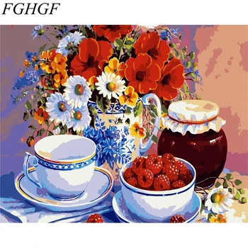 FGHGF Frameless seina pildid magamistuba lõuend värvimine poolt numbrid pildid värvimine arvu järgi lill