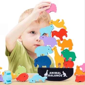 Montessori Haridus-Puidust Mänguasjad Lastele Puidust 3D Puzzled Dinosaurus Elevant, Jänes Joonis Looma Tasakaalu ehituskivid
