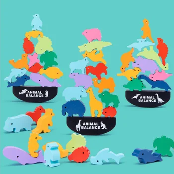 Montessori Haridus-Puidust Mänguasjad Lastele Puidust 3D Puzzled Dinosaurus Elevant, Jänes Joonis Looma Tasakaalu ehituskivid