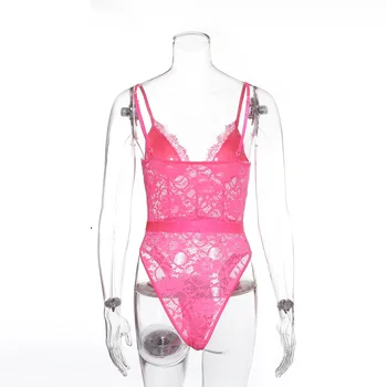 Seksikas V-Kaelus, Mille Võrgusilma Sheer Lace Bodysuit Punane Jumpsuits Naiste 2020 Teddies Catsuits Mood Keha Mujer Pool Clubwear Riided