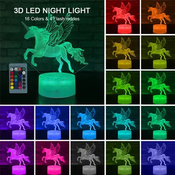 Remote Ükssarvik Lambi LED-3D-Baby Öö Valguses 16 Värvi Armas Tabel Nightlight Lapse Sünnipäeva Puhkus Tüdruk Sõber Kawaii Xmas Kingitus