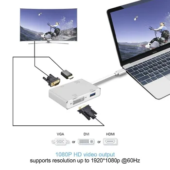 4 In 1 USB-3.1 C-Tüüpi HDMI-DVI-4K VGA USB 3.0 Adapter Converter Sülearvuti Apple MacBook/MacBook Pro/Google Chromebook Pixel