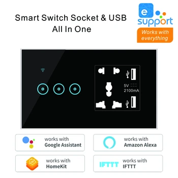 1/2/3 Gang WiFi Smart Switch Universal Plug Socket 5 Auku USB Laadija Touch Wall tulede Lülitid Töötavad Alexa Google Kodu