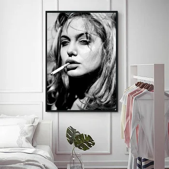 Lõuend Maali Seina Pilt Angelina Jolie Plakat Fashion Photography Suitsetamine Blond Tüdruk Prindib Home Decor Tarvikud