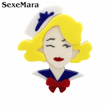 SexeMara Värviline Akrüül Tüdruk Sõle Sõrmed Sailor Girl Joonis Atsetaat Kiudaineid Rinnamikrofon Nööpnõelad Pin-Naistele, Naiste Riided Ehted