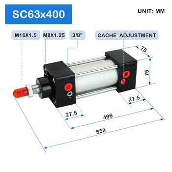 SC63X400 63mm Läbimõõt 400mm Insult Pneumaatilised Lift Kompressori Õhu Ram manomeeter Kolvi Pnematic Täiturseadme KS Silinder